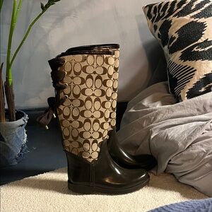 Coach Brown and Black Winter Rain Boots